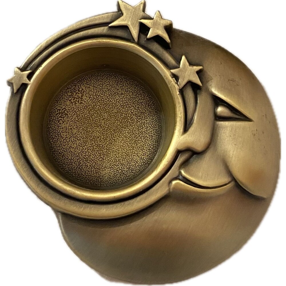 Moon And Stars Tea Light Candle Holder Gold Color 3.5" Wide (Gold Only)